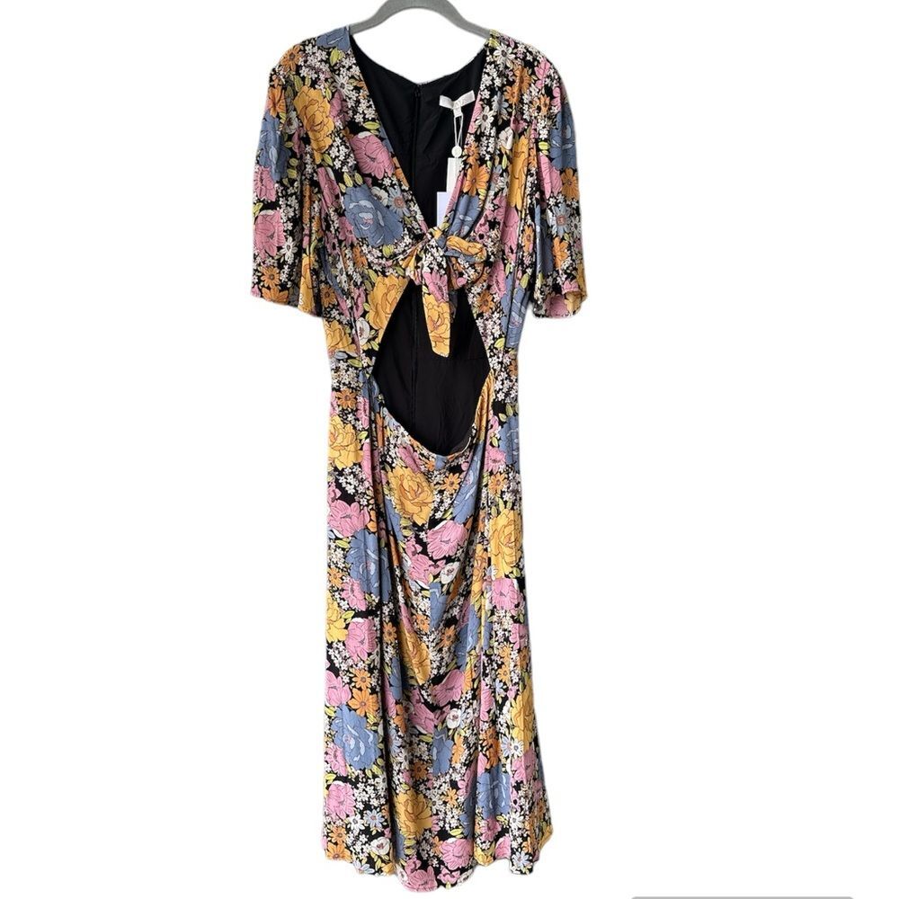 WAYF Rosalind Cheetah Print Tie Front Dress Black Vintage Floral Size XL